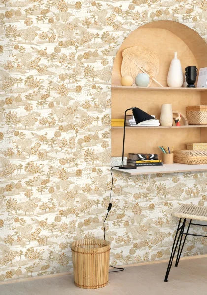 Olinda Garden Wallpaper - White Gold
