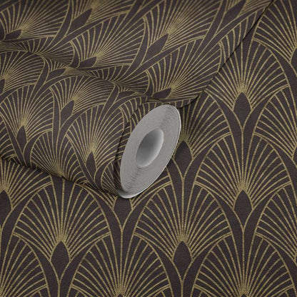 Art Deco Baroque Fans Wallpaper - Black/Gold