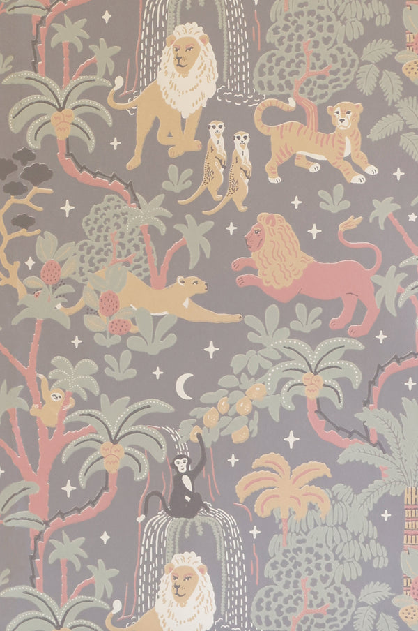 Sample - Jungle Glow - Glow in The Dark Wallpaper - Twilight Grey