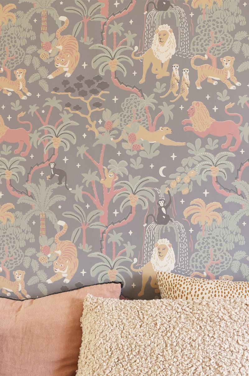 Jungle Glow - Glow in The Dark Wallpaper - Twilight Grey