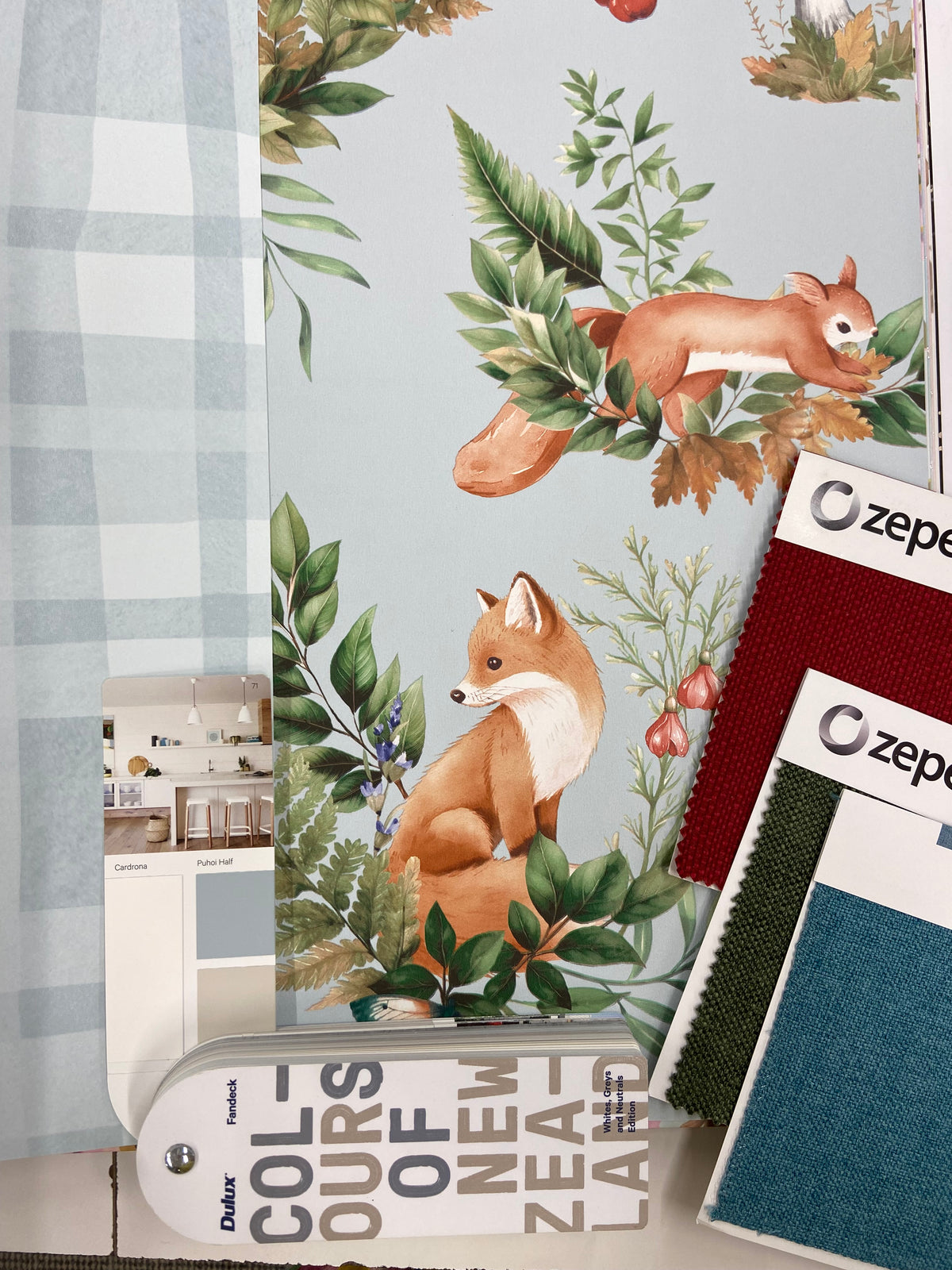 Sample – Forest Friends Wallpaper – Duck Egg Blue
