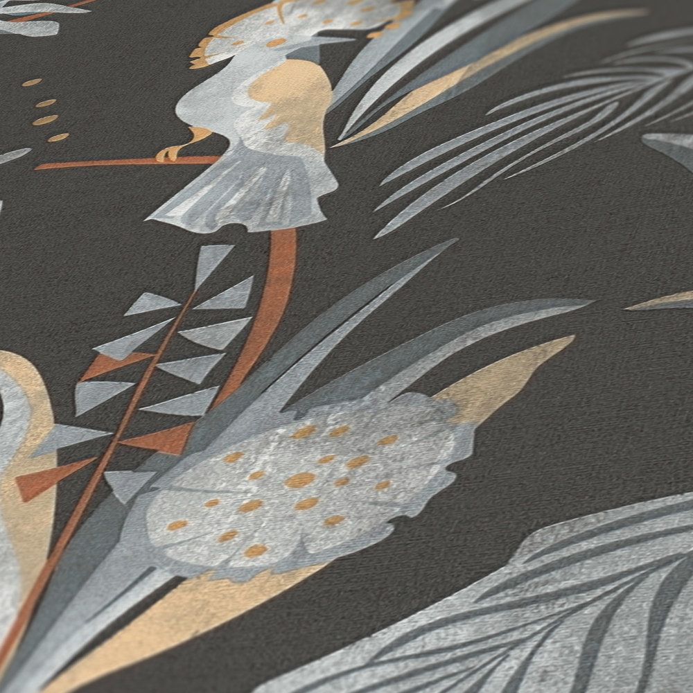 Jungle Birds Vinyl Wallpaper - Black/Grey