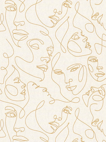 Muse Line Art Face wallpaper in gold – flat pattern