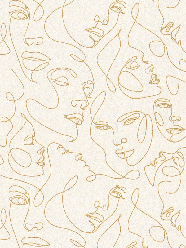 Sample – Muse Line Art Face Wallpaper – Gold