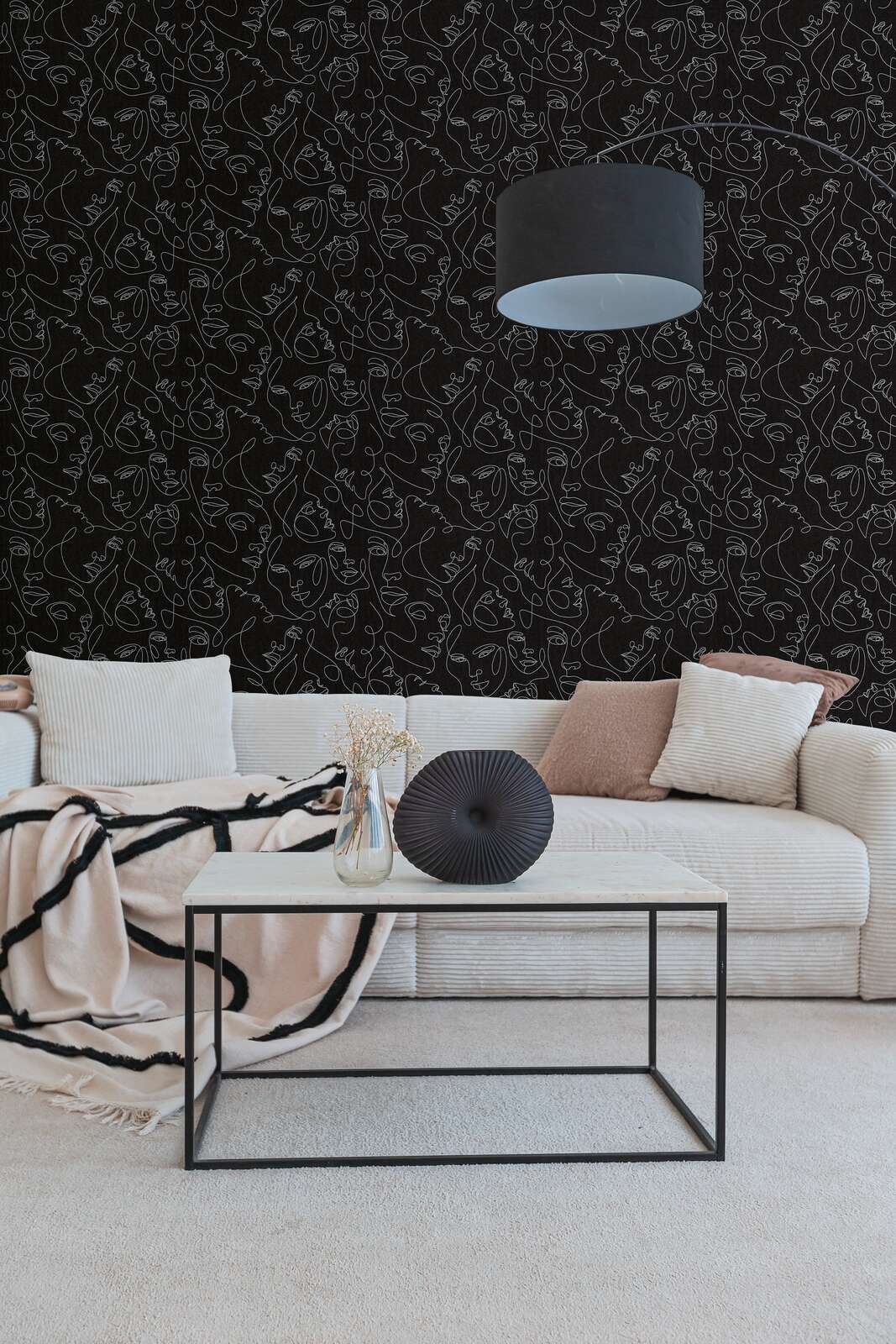 Muse Line Art Face Wallpaper – Black/Silver