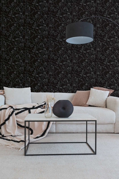 Muse Line Art Face Wallpaper – Black/Silver