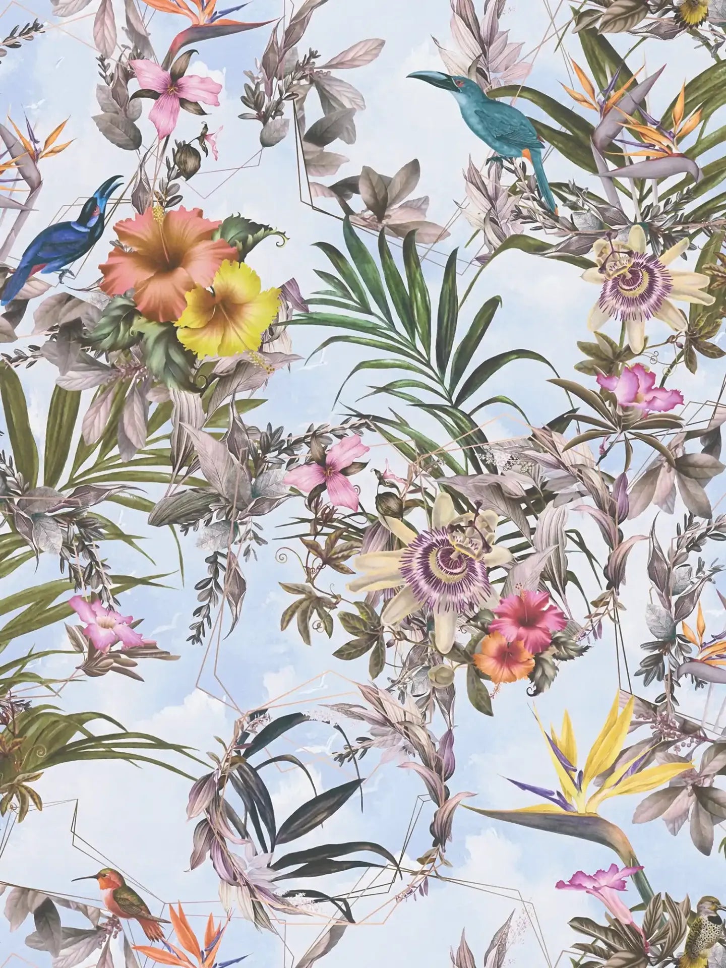 Hibiscus Haven – Crane & Bloom Wallpaper – Cool Aqua