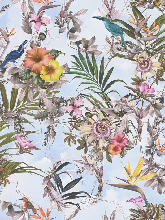 Hibiscus Haven – Crane & Bloom Wallpaper – Cool Aqua
