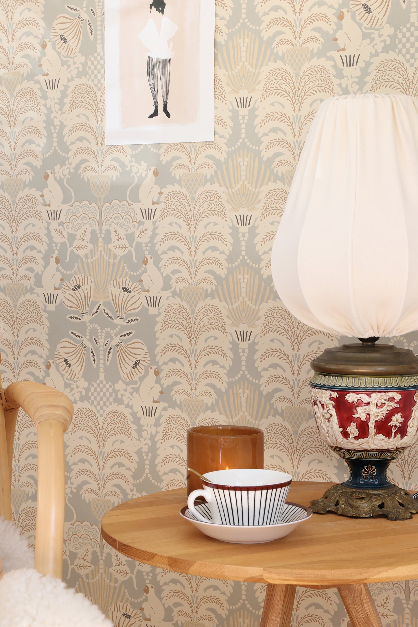 Hello Monkey Wallpaper - Pale Sage Green