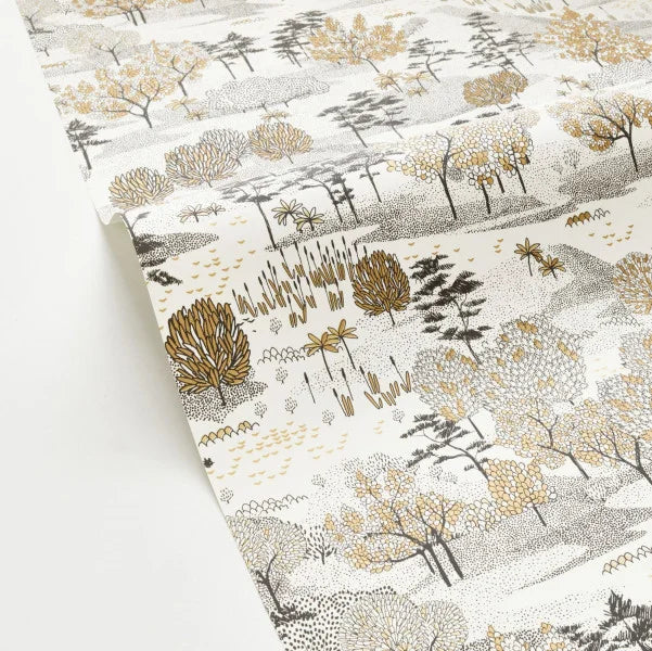 Olinda Garden Wallpaper - White Black Gold