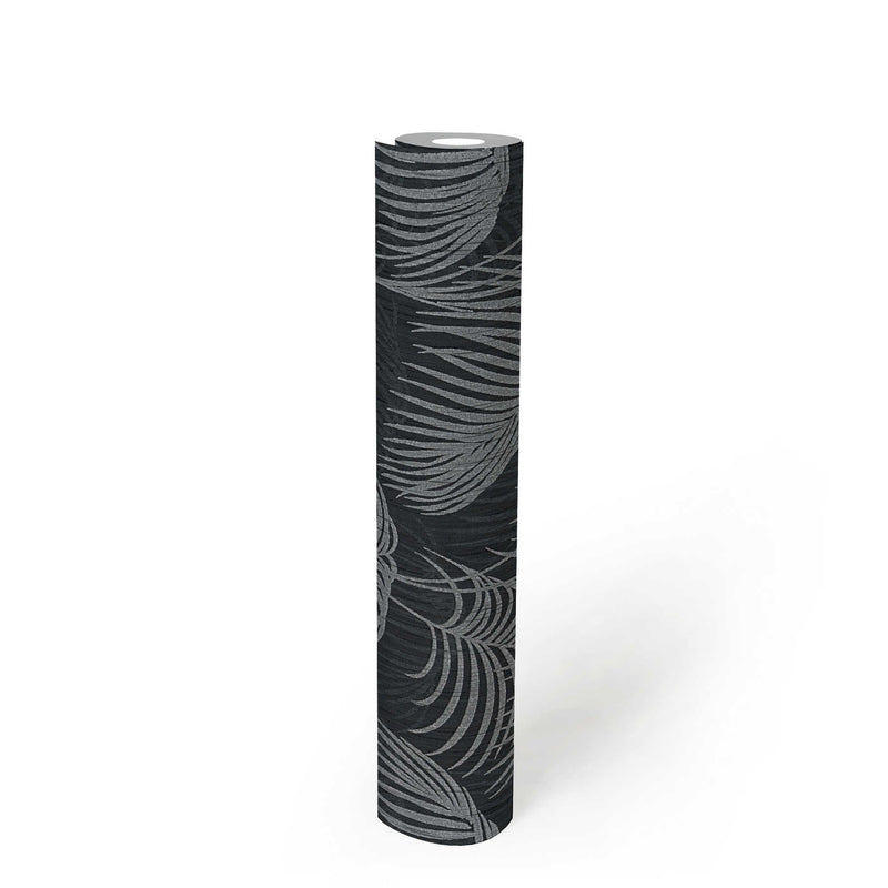 Textured Palm Silk Wallpaper - Black and Grey