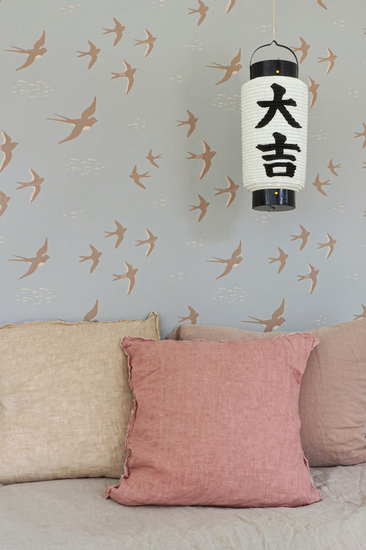 Follow The Wind Wallpaper - Sea Mist Blue styled room