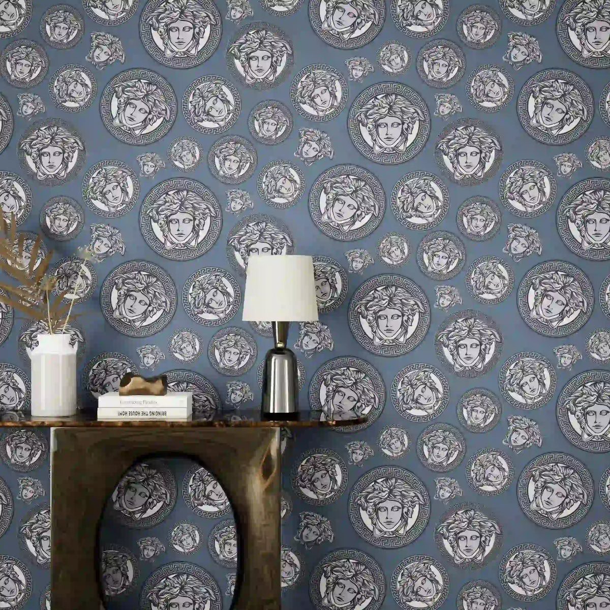 Medusa Plates Metallic Wallpaper (Versace 3 Collection) - Teal