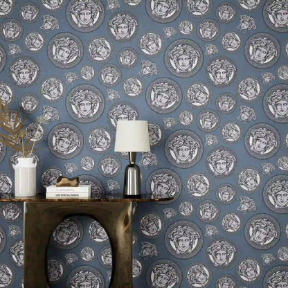 Medusa Plates Metallic Wallpaper (Versace 3 Collection) - Teal