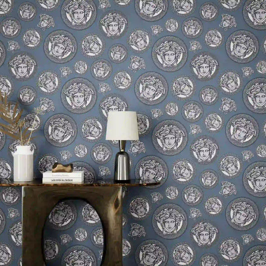 Medusa Plates Metallic Wallpaper (Versace 3 Collection) - Teal