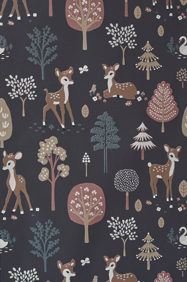 Sample - Golden Woods Wallpaper - Deep Grey