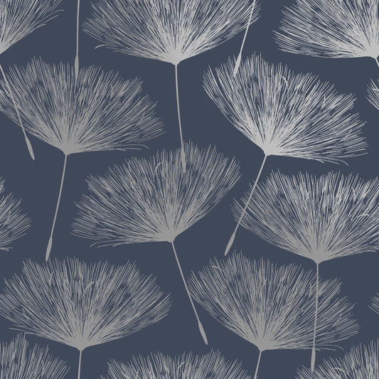 Glistening Fleur Wallpaper - Navy Silver - Discontinuing