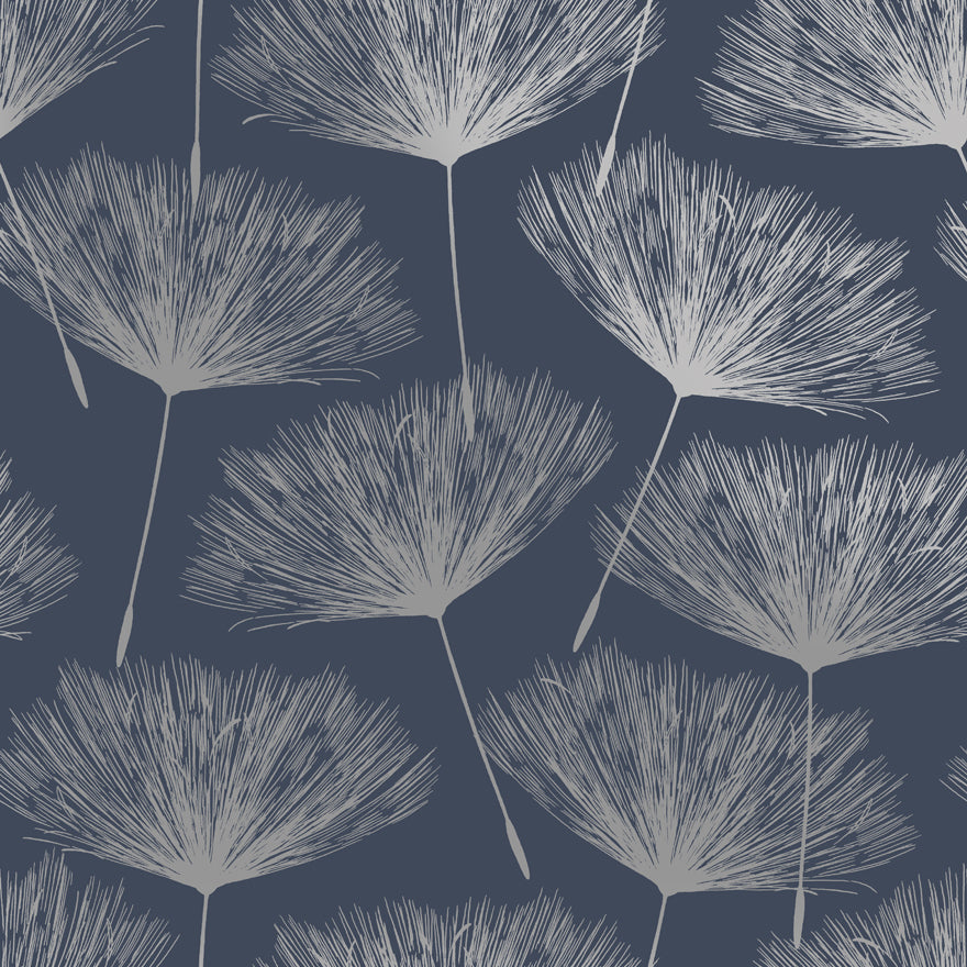 Sample - Glistening Fleur Wallpaper - 3 Colours Navy