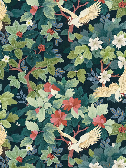 Tsuru Crane Garden wallpaper in midnight – flat pattern