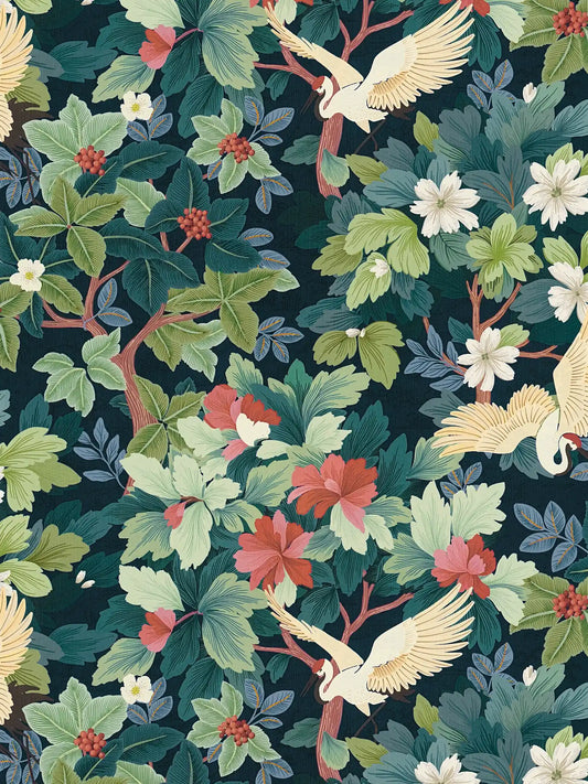 Tsuru Crane Garden wallpaper in midnight – flat pattern