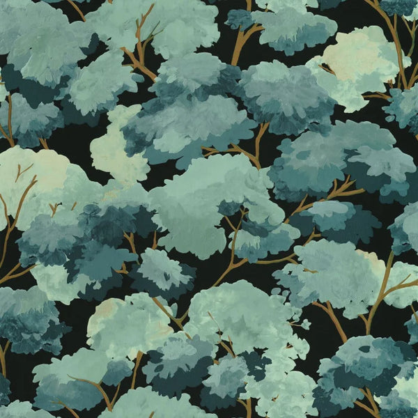 Sample - Ete Summer- Tree Tops Wallpaper - Blue Night