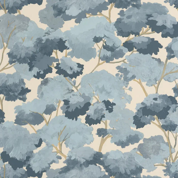 Sample - Ete Summer- Tree Tops Wallpaper - Blue