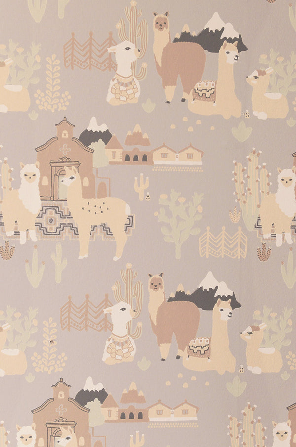Sample - Lama Lama Wallpaper - Soft Grey