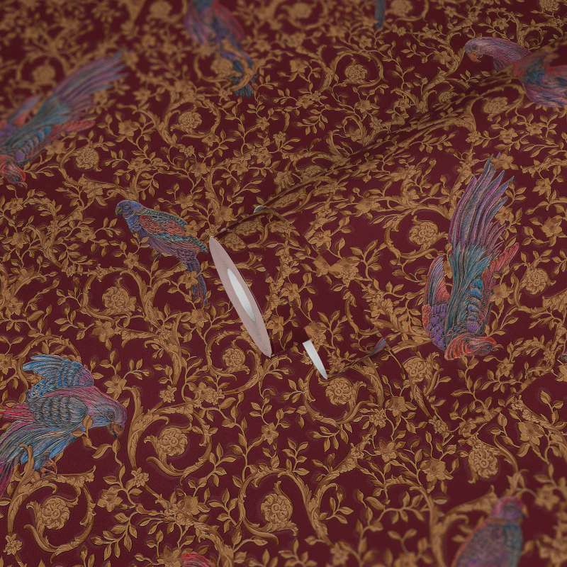 Versace Regal Woodland Wallpaper - Red - Gold