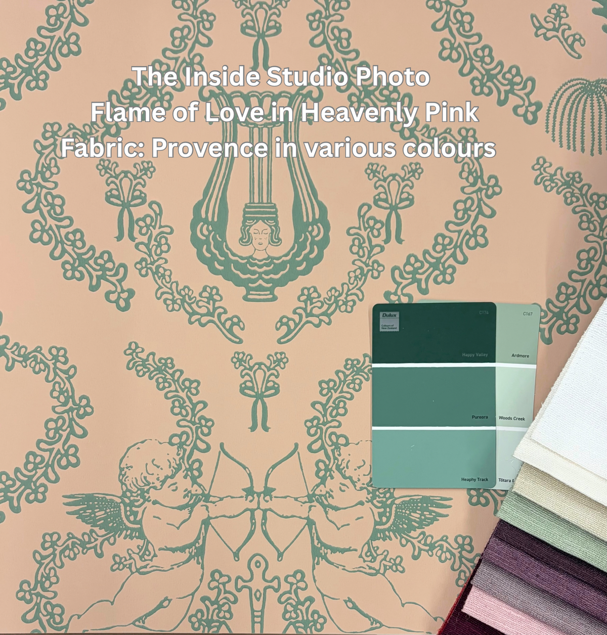 Flame of Love Cherub Toile Wallpaper – Heavenly Pink
