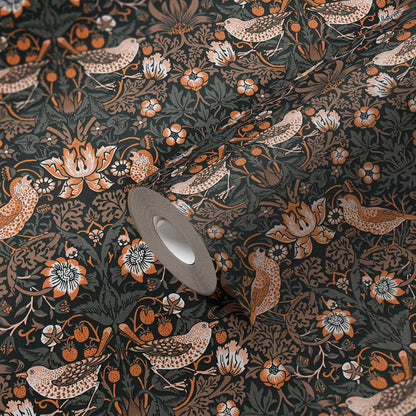 Baroque Birds Wallpaper - Orange/Black