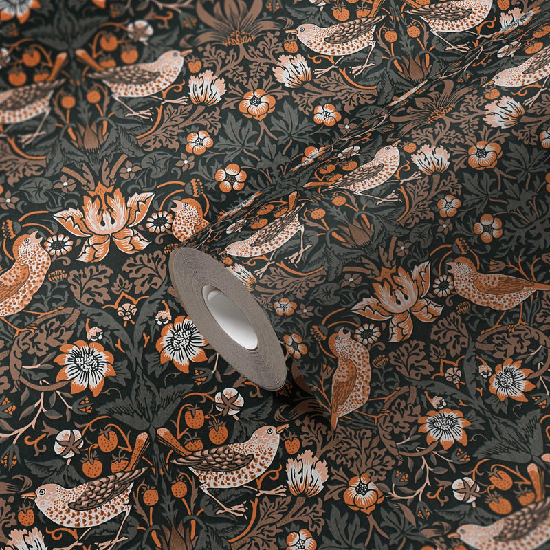 Baroque Birds Wallpaper - Orange/Black