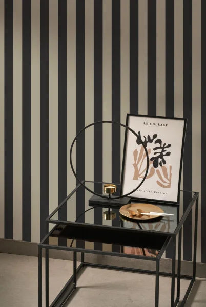 Elizabeth Stripes Wallpaper - Noir Fusain