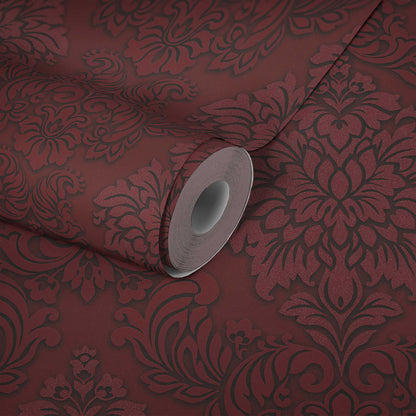 Two Toned Damask Wallpaper  - Red