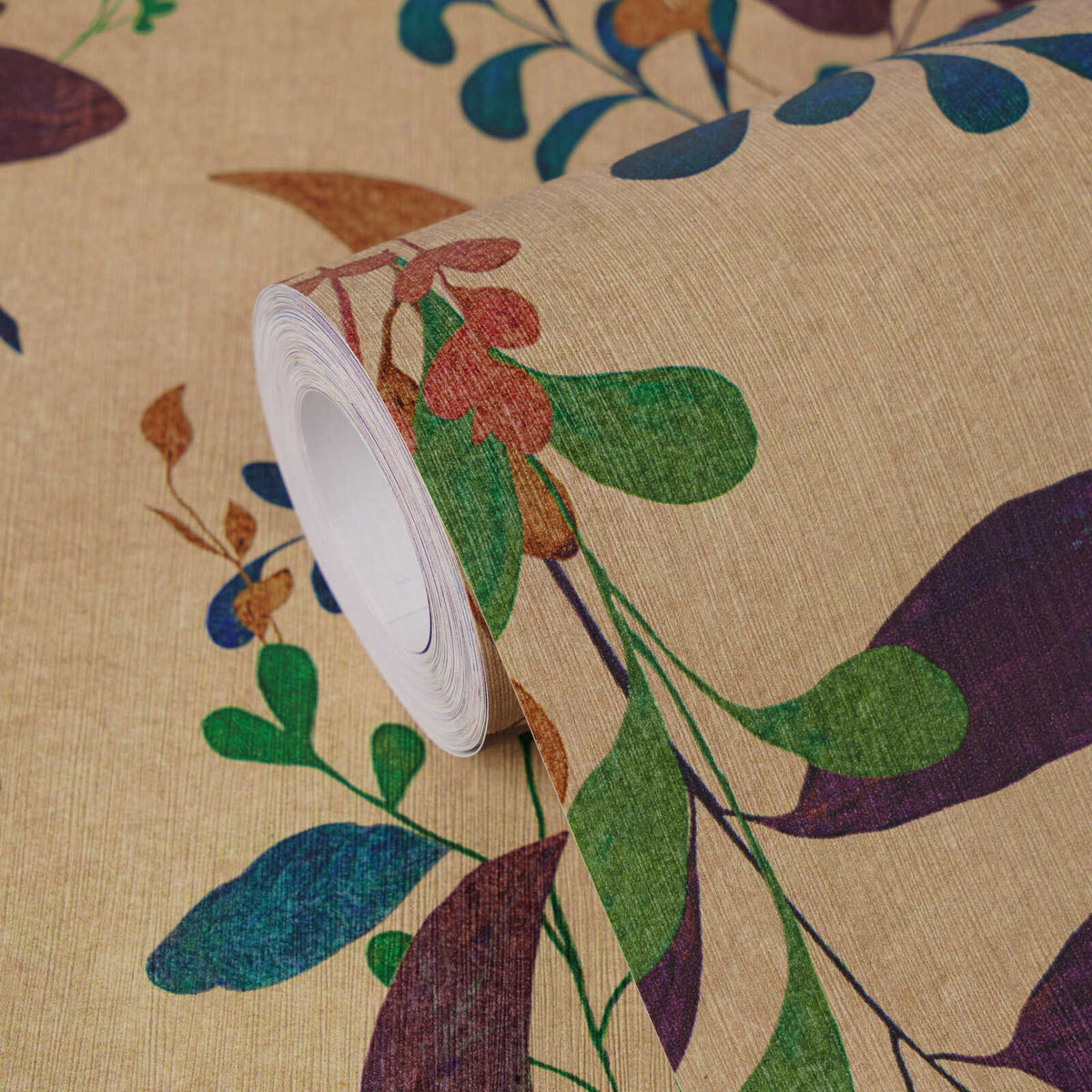 Verdant Leaf Sprig Vinyl Wallpaper – Plum/Taupe