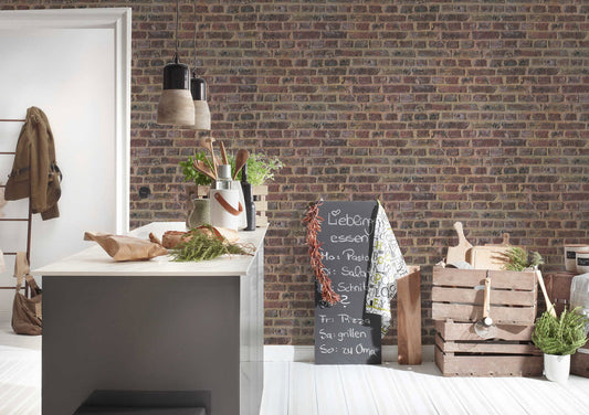 Soft Mortar Brick Wallpaper - Rust