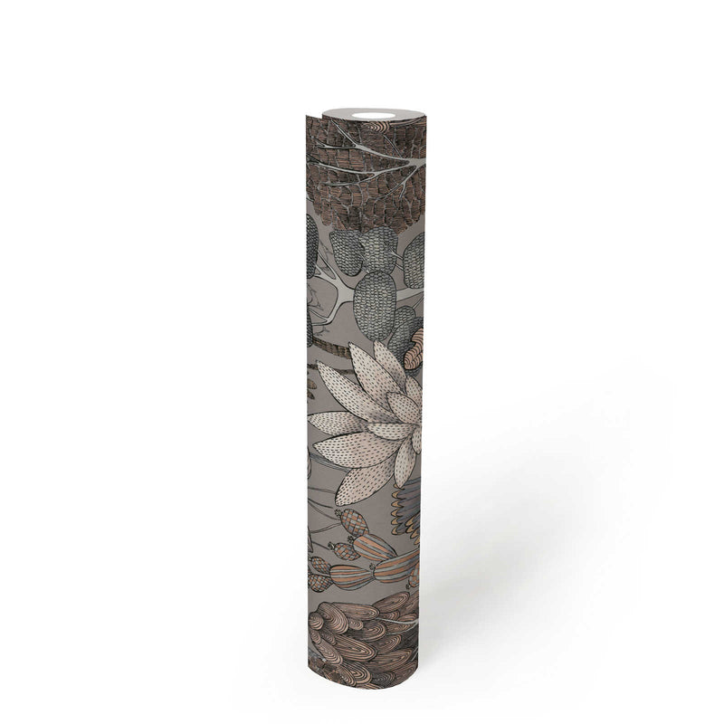 Exotic Oasis Wallpaper - Grey/Cream
