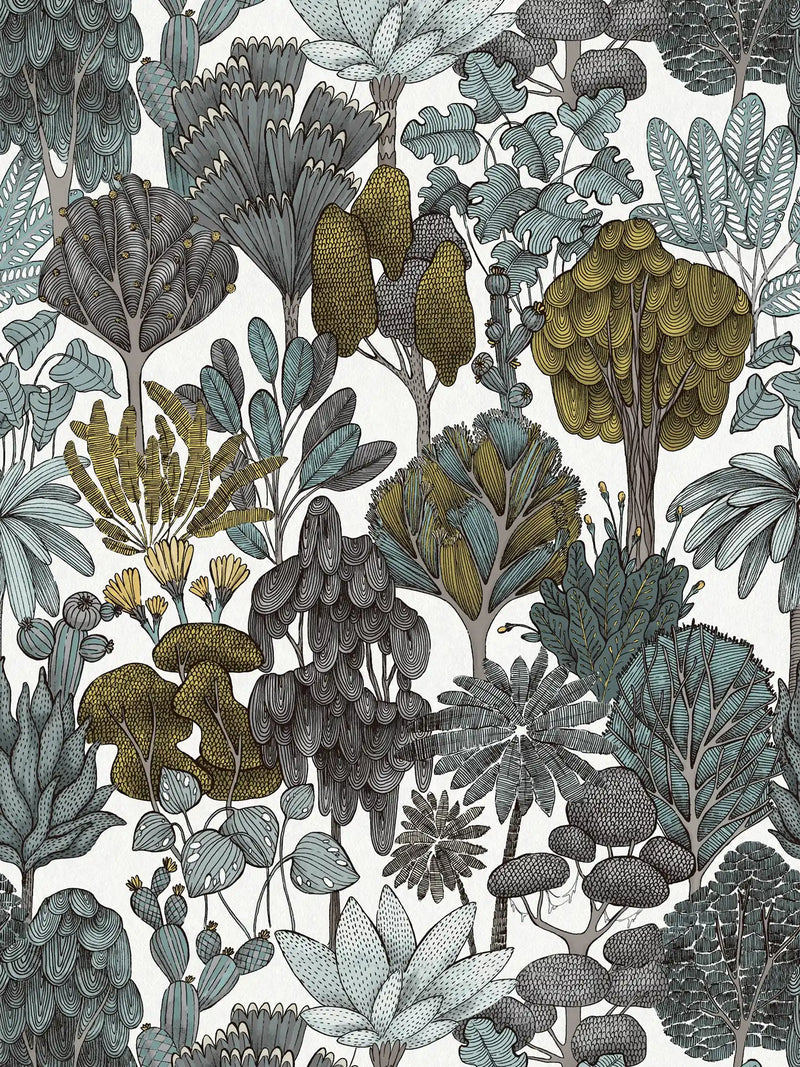 Sample - Exotic Oasis Wallpaper - White/Green