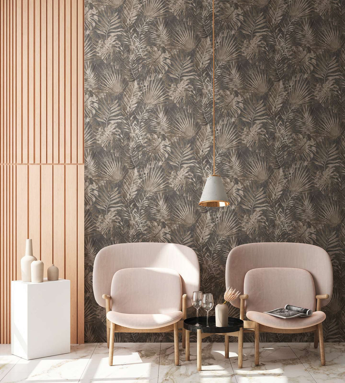 Forest Frame - Leaves Wallpaper - Anthracite