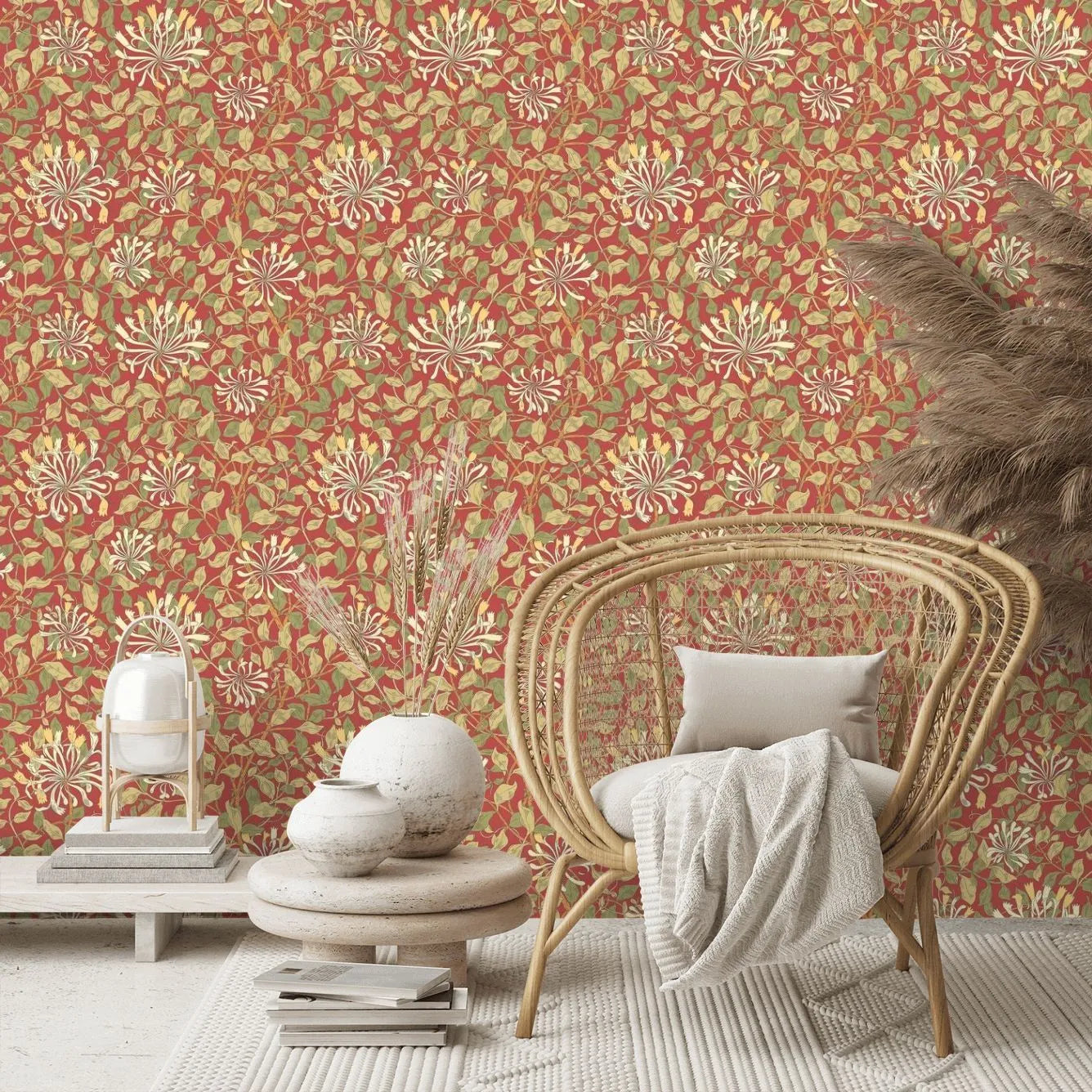 Honeysuckle Leaf Trail Wallpaper - Ohpopsi - Terracotta