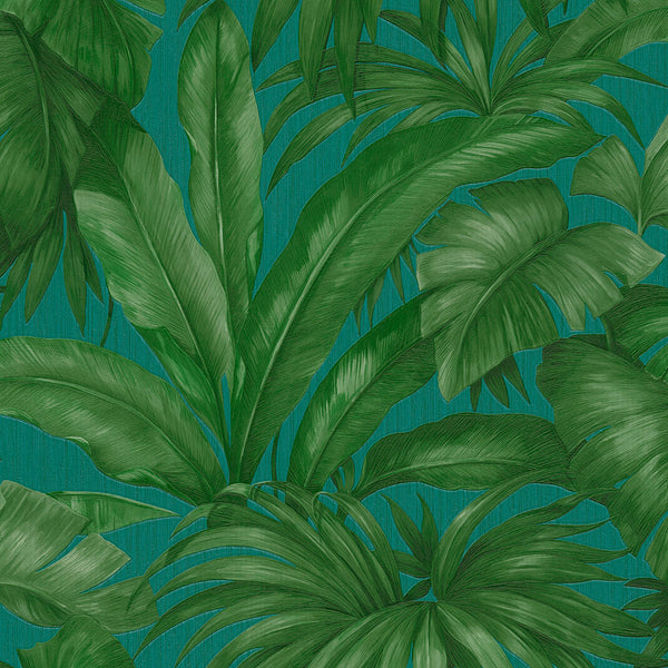 Sample - Versace Giungla Palm Leaves Wallpaper - Green/Teal