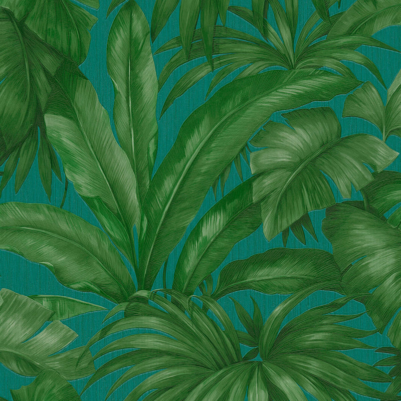 Sample - Versace Giungla Palm Leaves Wallpaper - Green/Teal
