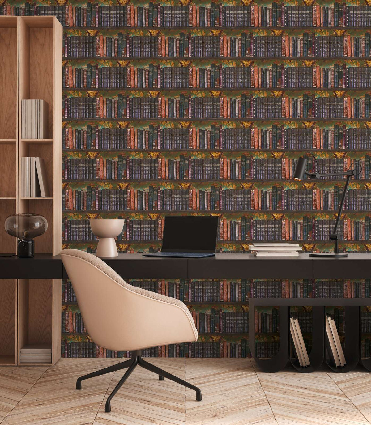 Library Bookshelf Vinyl Wallpaper – Multi