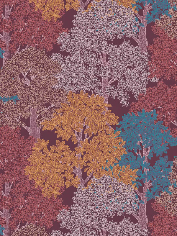 Sample - Colourful Forest Trees Wallpaper - Red