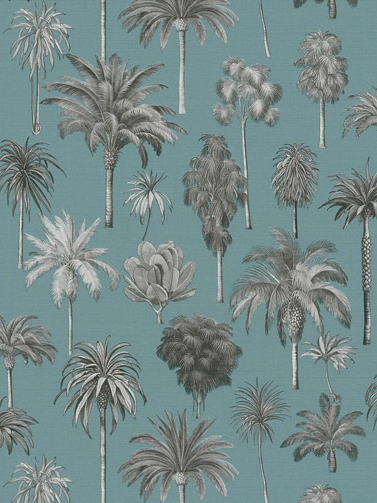 Riviera Palm Tree wallpaper in blue – flat pattern