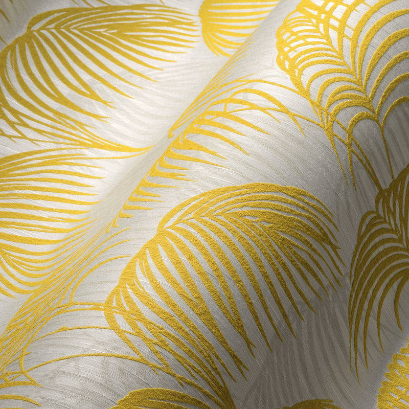 Textured Palm Silk Wallpaper - Yellow and White