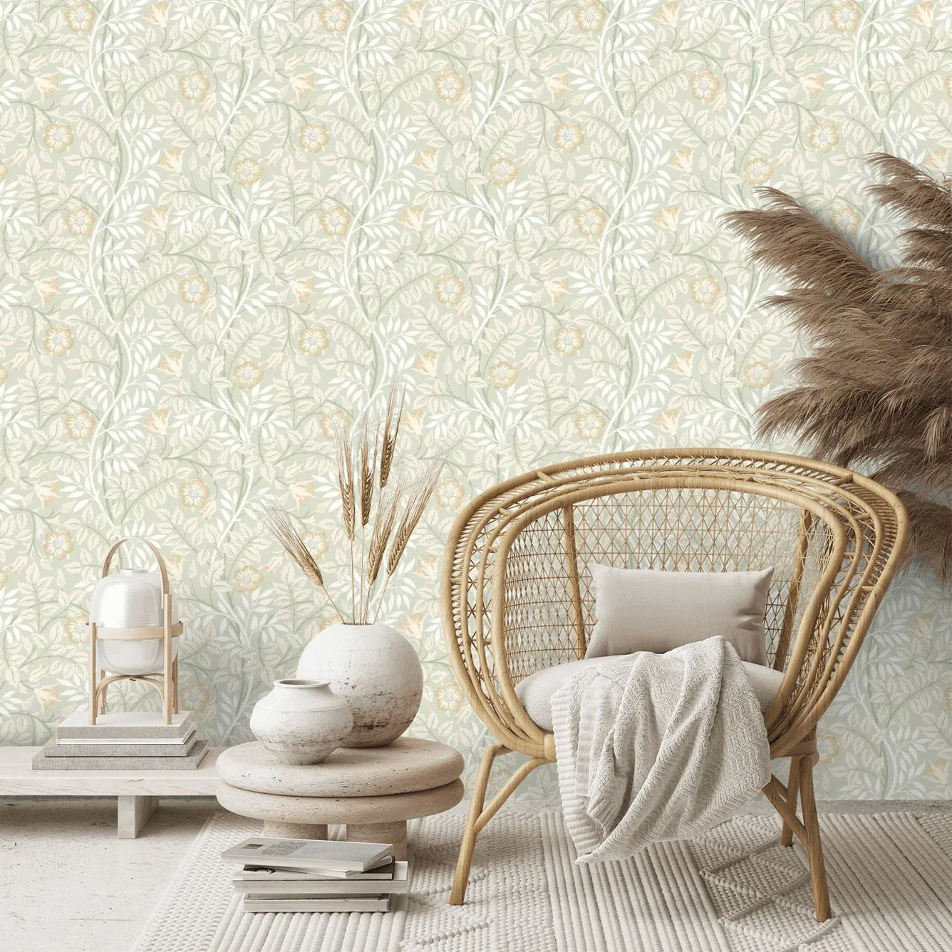 Rosehip Trail Wallpaper - Ohpopsi - Sage Green