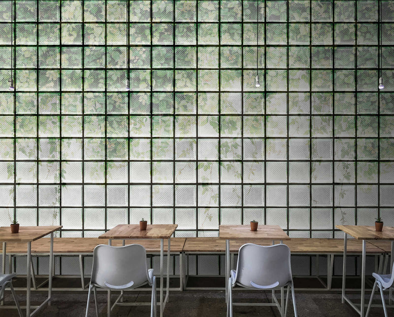Green House Leaves & Glass Blocks - Custom Sized Wallpaper Mural (per m2)
