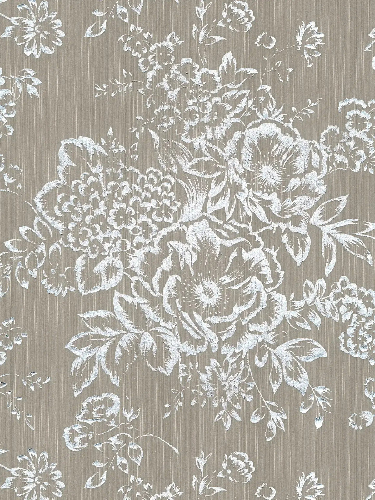Sample - Textile Flower Wallpaper - Architects Paper - Metallic Silk - Brown/Silver