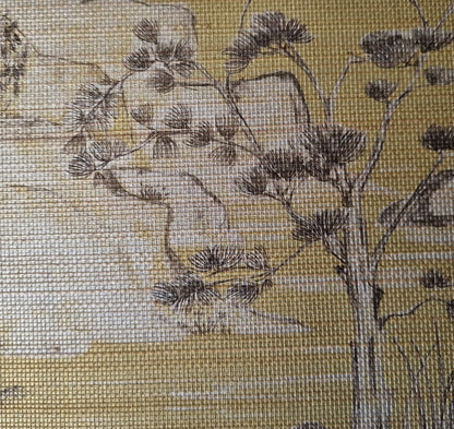 Boulevard Grasscloth Moonlight - Ochre - Custom Sized Wallpaper Mural (per m2)