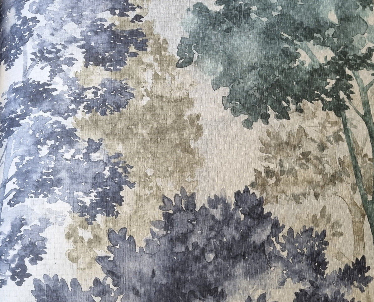 Boulevard Watercolour Tree - Blue Green - Custom Sized Wallpaper Mural (per m2)